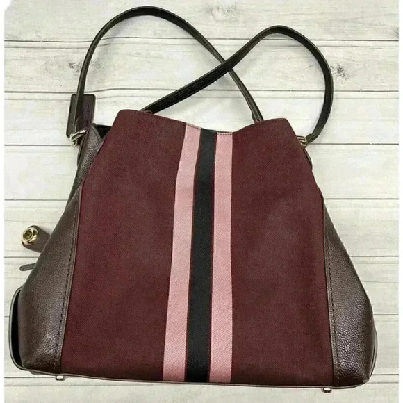 COACH Horse & Carriage Jacquard Edie 31 Shoulder Bag 69815 stripe Oxblood Maroon - Picture 2 of 4